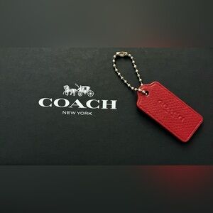 Coach New York Red Hang Tag on Silver Ball Chain, 2”